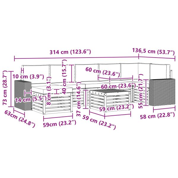 Комплект дивани за открито 8 pcs Натурален и Крема