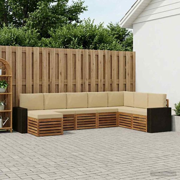Комплект дивани за открито 8 pcs Натурален и Бежов