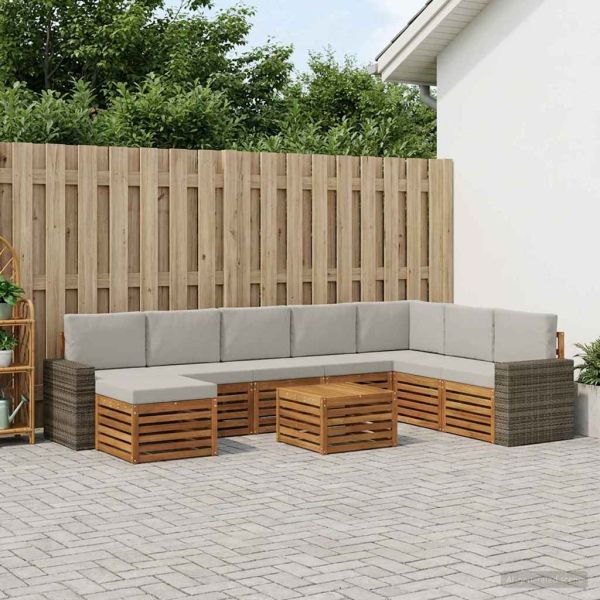 Комплект дивани за открито 9 pcs Натурално и светлосиво