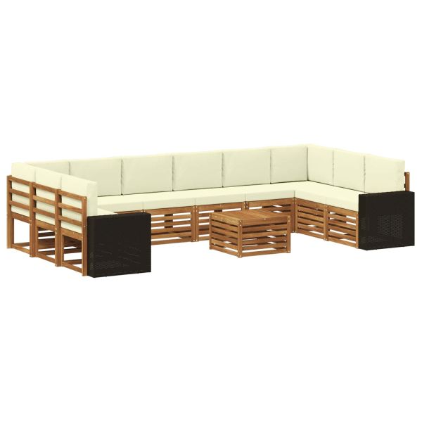 Комплект дивани за открито 11 pcs Натурален и Крема Полиестер