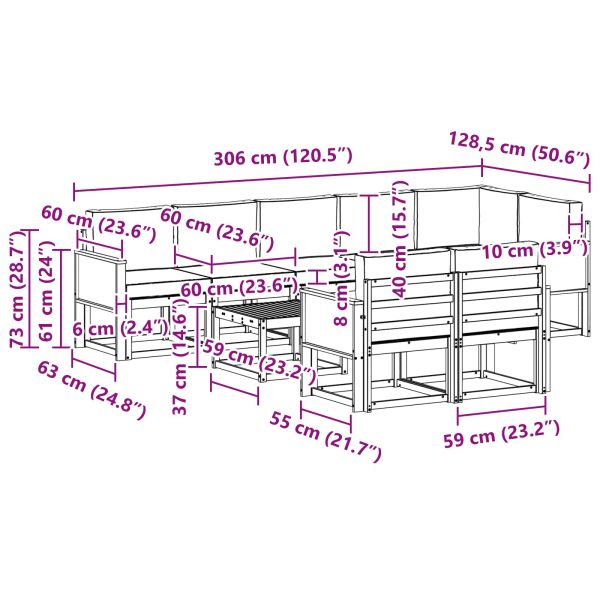 Комплект дивани за открито 9 pcs Натурално и светлосиво