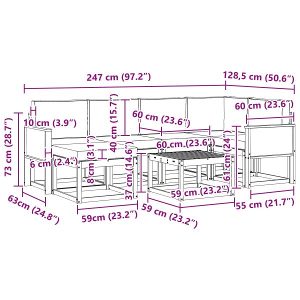 Комплект дивани за открито 7 pcs Натурален и Крема