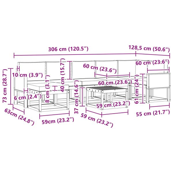 Комплект дивани за открито 8 pcs Натурално и светлосиво