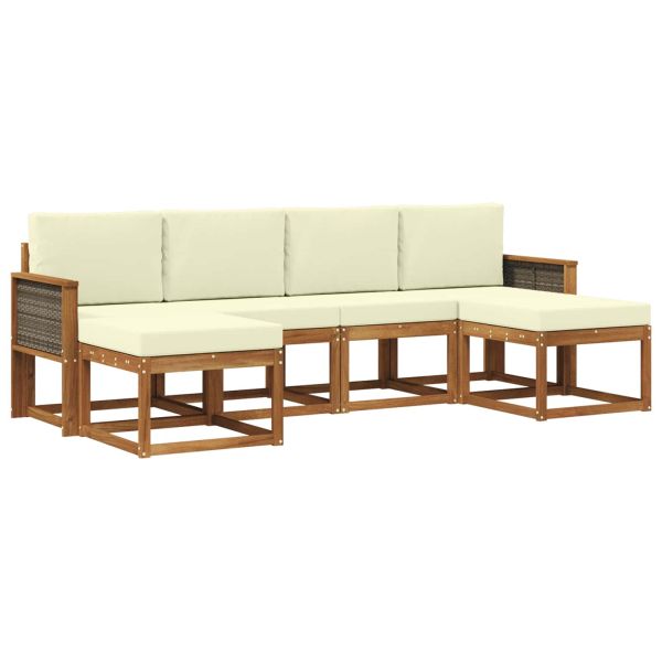 Комплект дивани за открито 6 pcs Натурален и Крема Полиестер