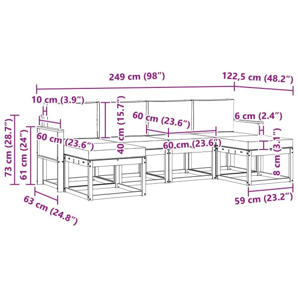 Комплект дивани за открито 6 pcs Натурално и светлосиво