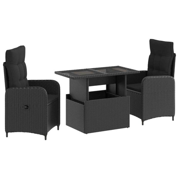 Комплект за хранене на открито 3 pcs Черно полиратан