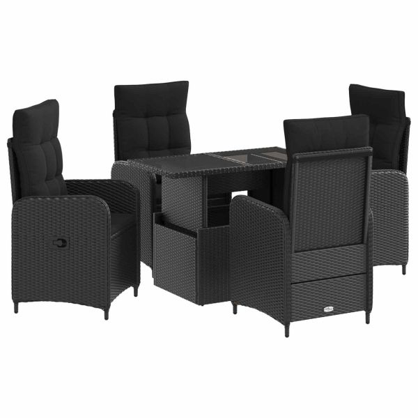 Комплект за хранене на открито 5 pcs Черно полиратан