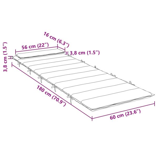 Възглавница за слънчев шезлонг Черно 178 x 60 x 4 см