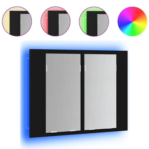 Шкаф с LED огледало за баня, черно, 60x12x45 см, акрил