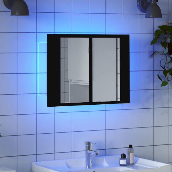 Шкаф с LED огледало за баня, черно, 60x12x45 см, акрил