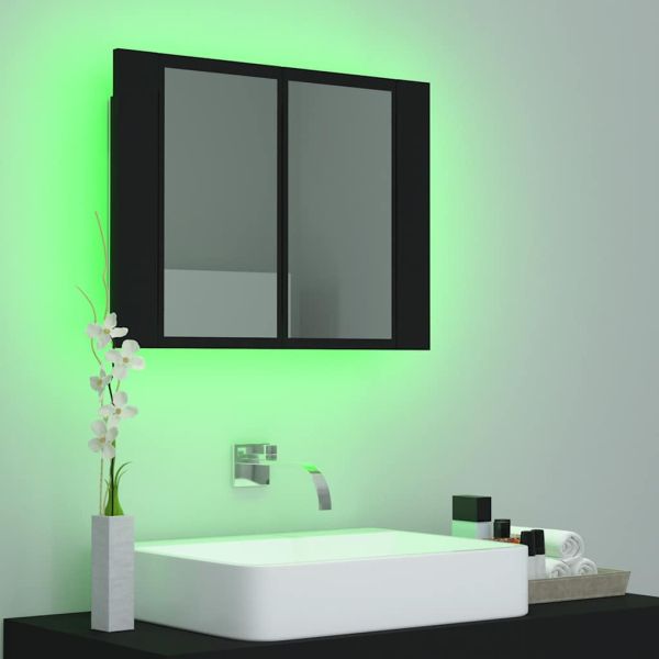 Шкаф с LED огледало за баня, черно, 60x12x45 см, акрил