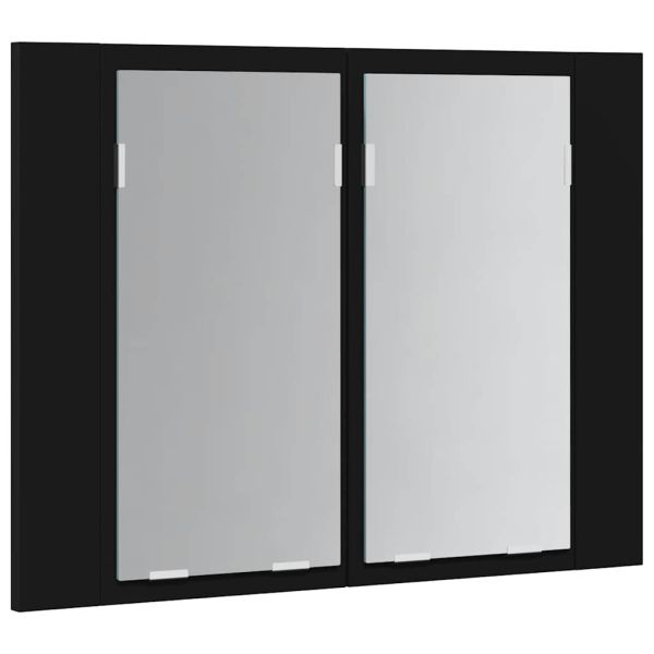 Шкаф с LED огледало за баня, черно, 60x12x45 см, акрил