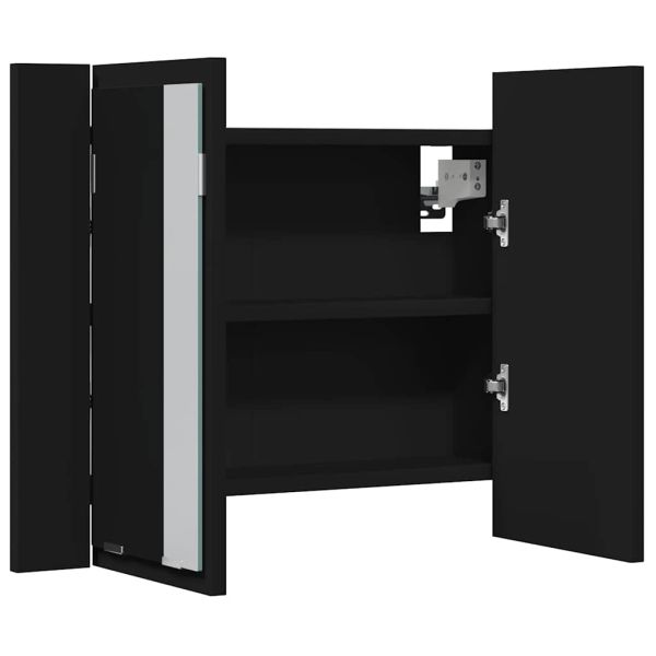 Шкаф с LED огледало за баня, черно, 60x12x45 см, акрил