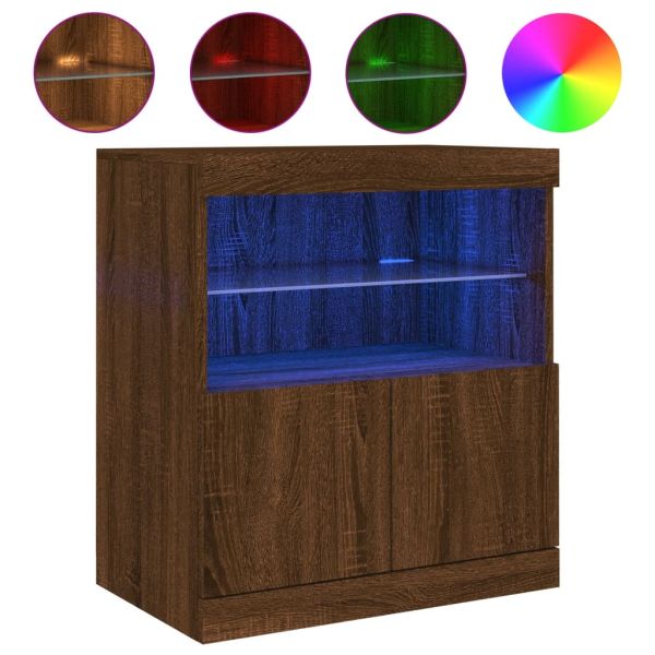 Сайдборд с LED светлини, кафяв дъб, 60x37x67 см