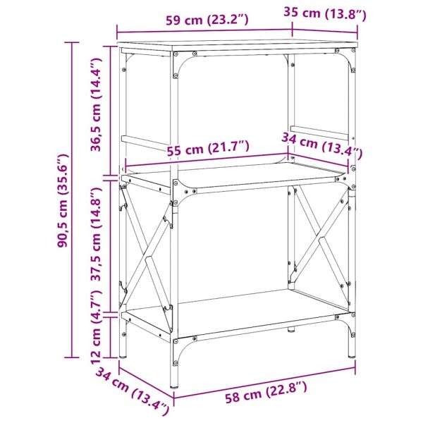 Библиотека 3 рафта кафяв дъб 59x35x90,5 см инженерно дърво