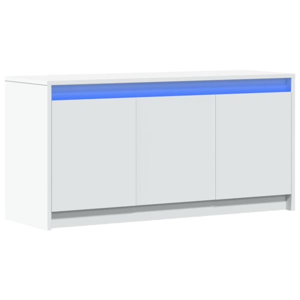 ТВ шкаф с LED, бял, 100x34x50 см, инженерно дърво