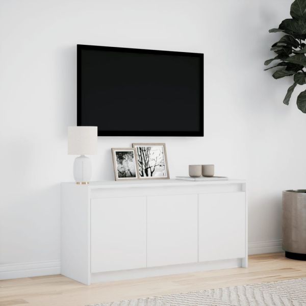 ТВ шкаф с LED, бял, 100x34x50 см, инженерно дърво