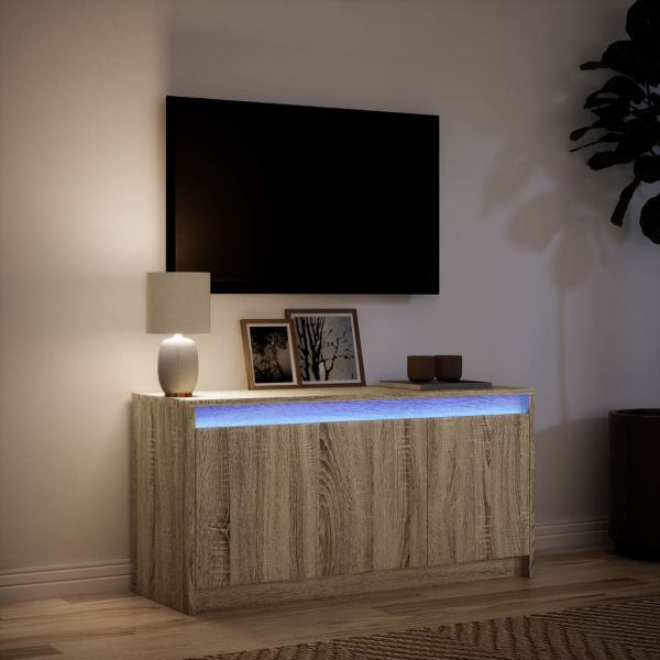ТВ шкаф с LED, сонома дъб, 100x34x50 см, инженерно дърво