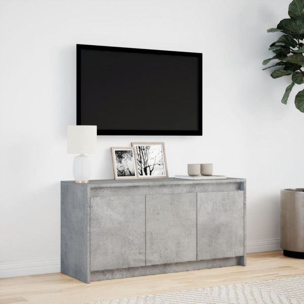 ТВ шкаф с LED, бетонно сив, 100x34x50 см, инженерно дърво