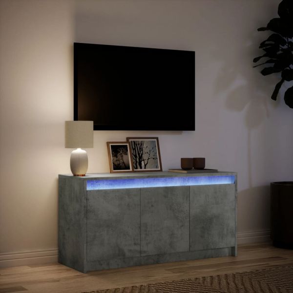 ТВ шкаф с LED, бетонно сив, 100x34x50 см, инженерно дърво