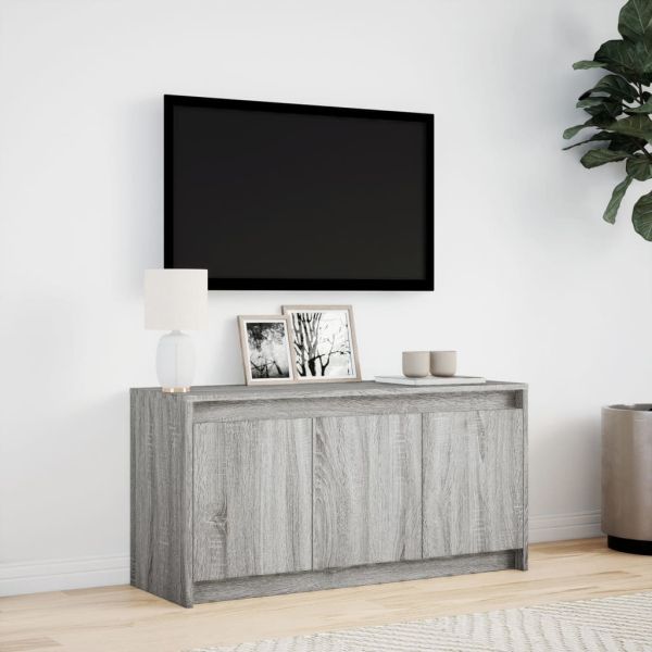 ТВ шкаф с LED, сив сонома, 100x34x50 см, инженерно дърво