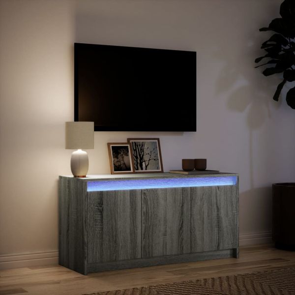 ТВ шкаф с LED, сив сонома, 100x34x50 см, инженерно дърво