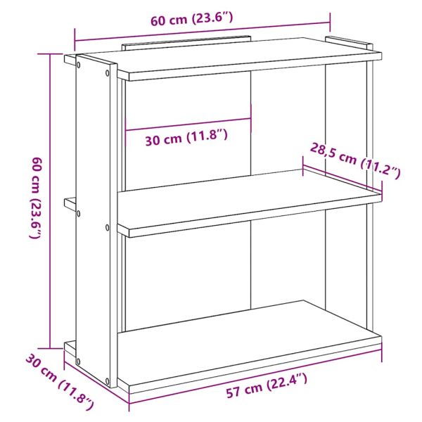 Библиотека 3 рафта дъб артизан 60x30x60 см инженерно дърво