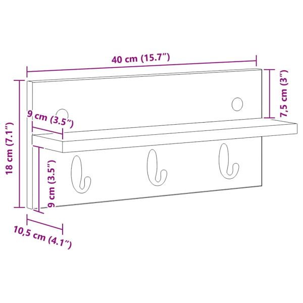Стенен закачалка за палта Черния дъб 40 x 10,5 x 18 см