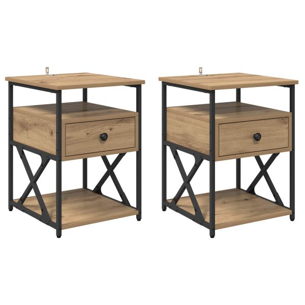 Нощен шкаф с чекмедже 2 pcs Дъб 40 x 42 x 55 см Инженерно дърво