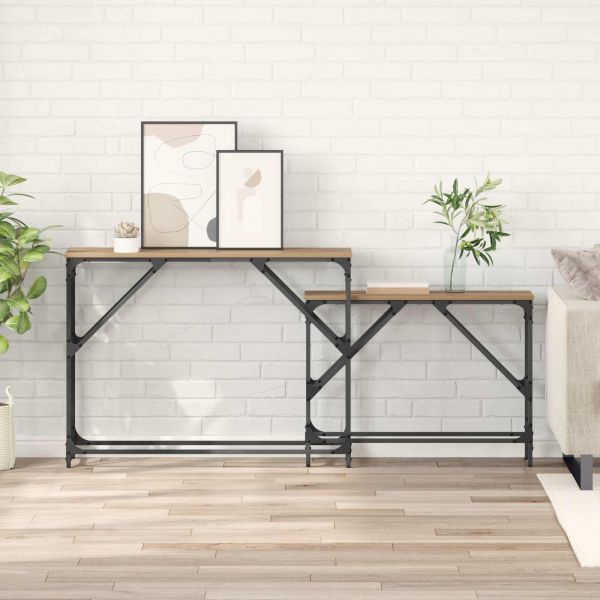 Конзолна маса 2 pcs Дъб 100 x 28 x 75 см Инженерно дърво