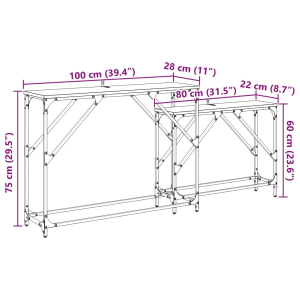 Конзолна маса 2 pcs Дъб 100 x 28 x 75 см Инженерно дърво
