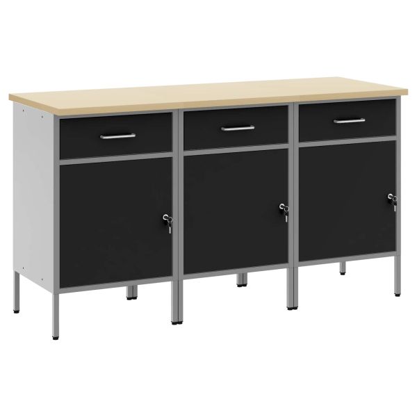 Работен кабинет с чекмедже 3 pcs Черен и Сив 150 x 55 x 85 см