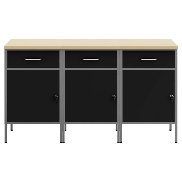 Работен кабинет с чекмедже 3 pcs Черен и Сив 150 x 55 x 85 см