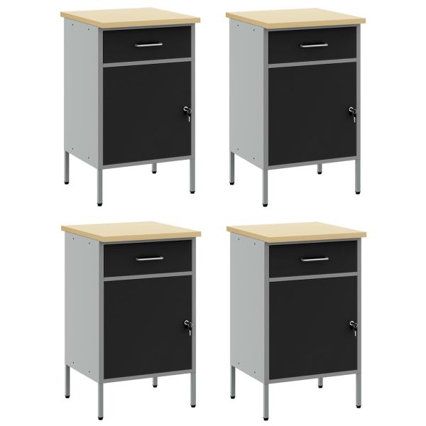 Работен кабинет с чекмедже 4 pcs Черен и Сив 200 x 55 x 85 см