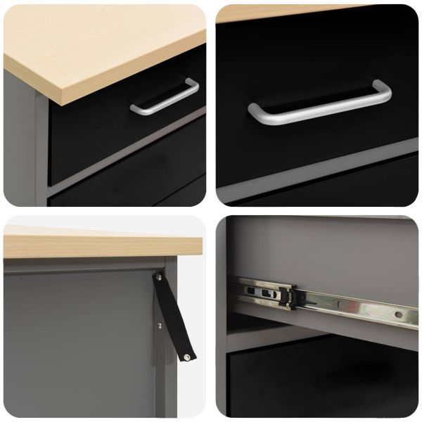 Работен кабинет с чекмедже 4 pcs Черен и Сив 200 x 55 x 85 см