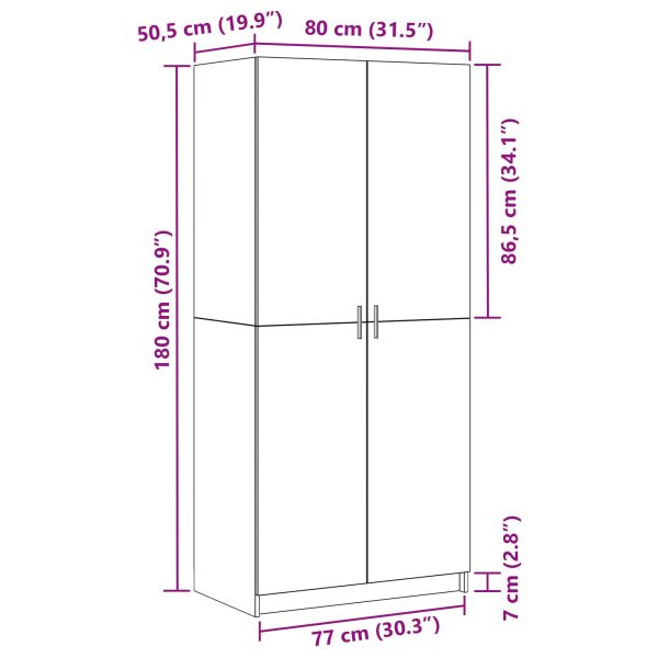 Гардероб с рафт Черния дъб 80 x 50,5 x 180 см Инженерно дърво