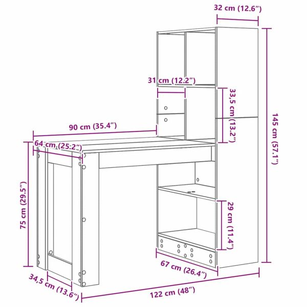 Бюро с рафт Бяло 122 x 67 x 145 см Инженерно дърво