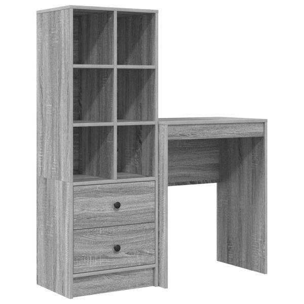Бюро с чекмедже с рафт със съхранение 2 pcs Сив Сонома