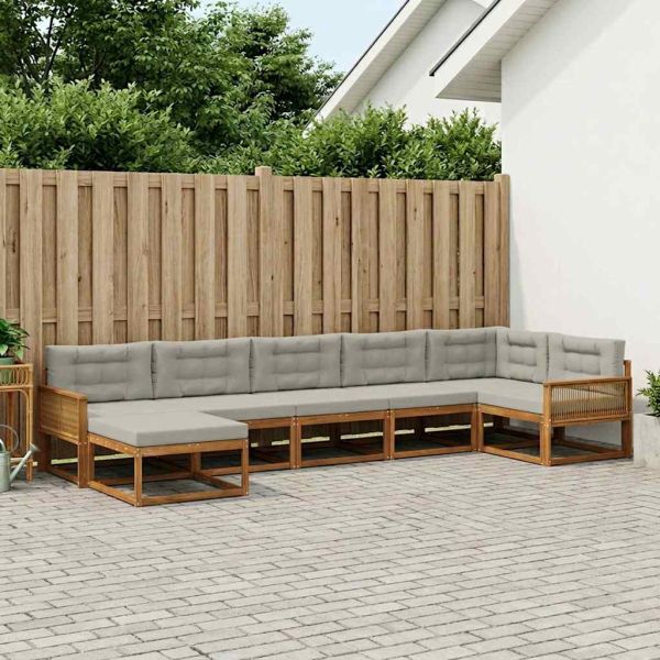 Комплект дивани за открито 7 pcs Натурално и светлосиво