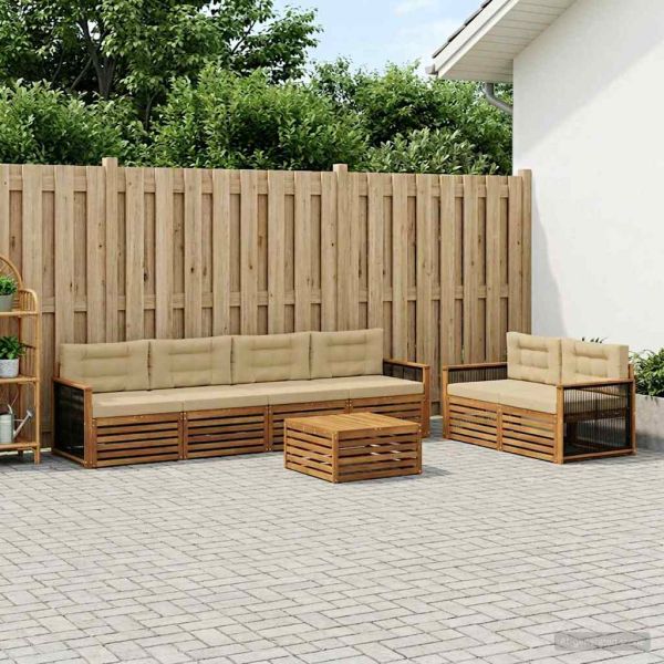 Комплект дивани за открито 7 pcs Натурален и Бежов