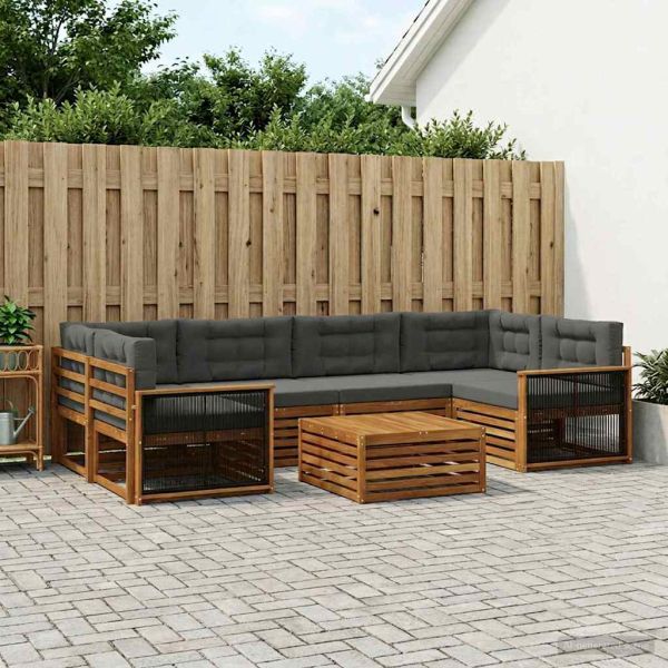 Комплект дивани за открито 7 pcs Натурален и Антрацит