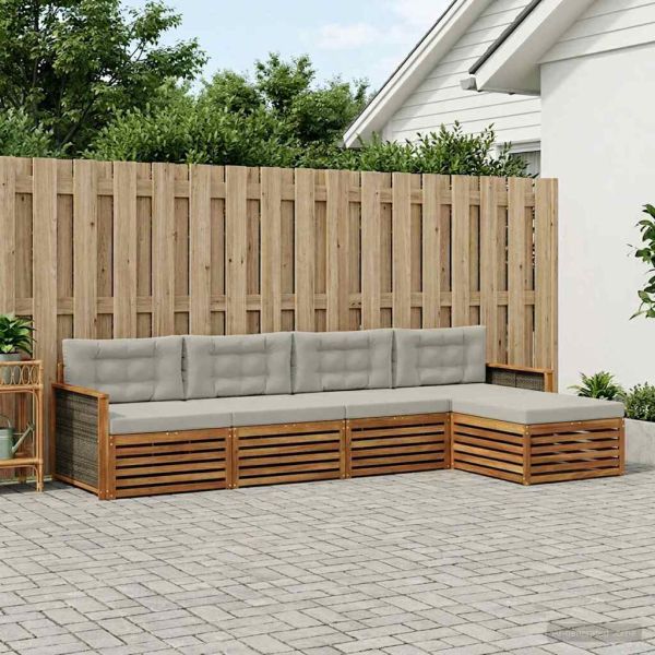 Комплект дивани за открито 5 pcs Натурално и светлосиво