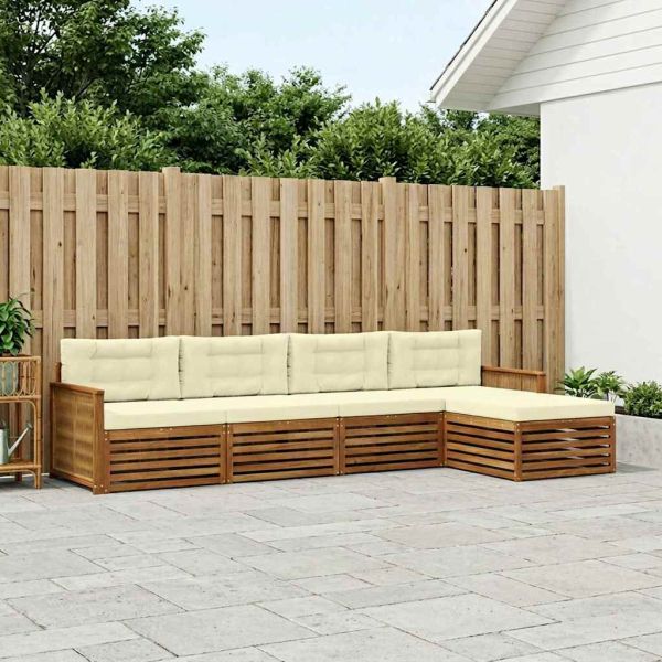 Комплект дивани за открито 5 pcs Натурален и Крема