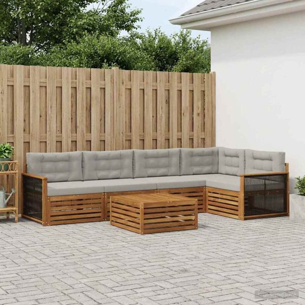 Комплект дивани за открито 6 pcs Натурално и светлосиво