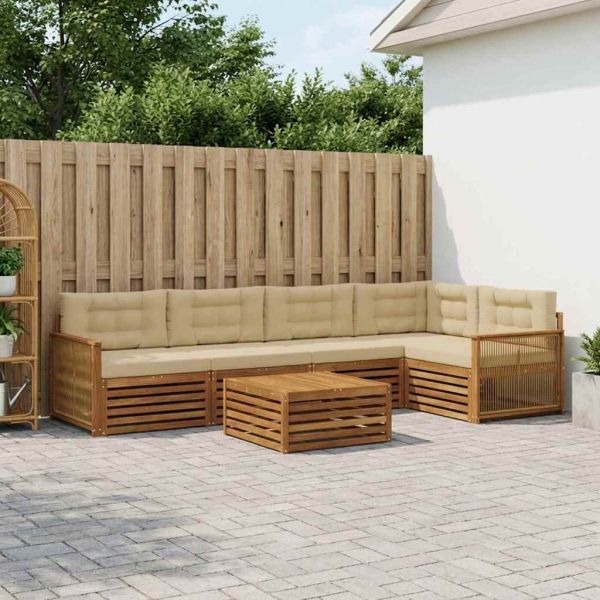 Комплект дивани за открито 6 pcs Натурален и Бежов