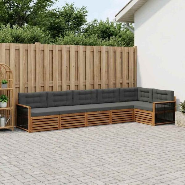 Комплект дивани за открито 6 pcs Натурален и Антрацит