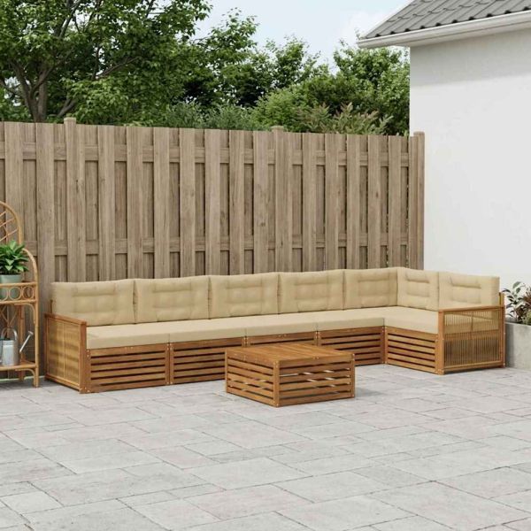 Комплект дивани за открито 7 pcs Натурален и Бежов