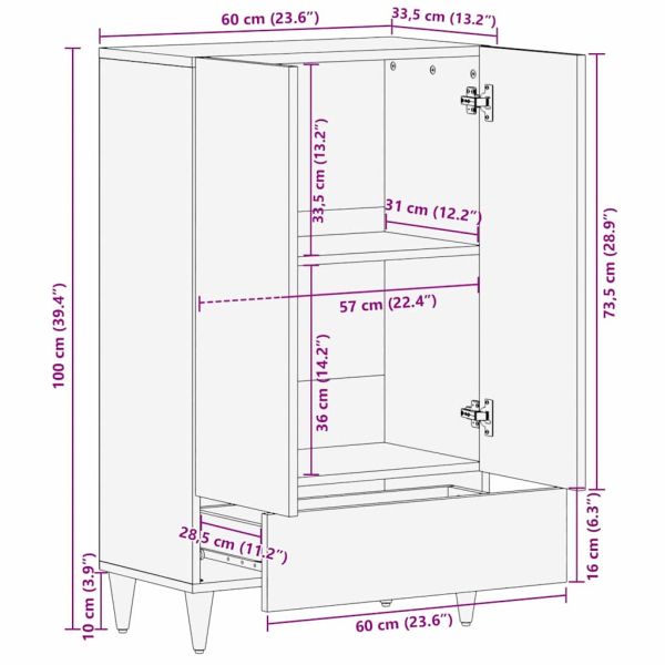 Висок шкаф Кафяво 60 x 33,5 x 100 см Солидно мангово дърво