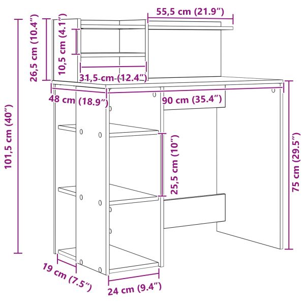 Бюро с рафт Бяло 90 x 48 x 101,5 см Инженерно дърво