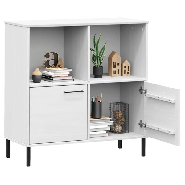 Библиотека с метални крака бяла 90x35x90,5 см дърво масив OSLO